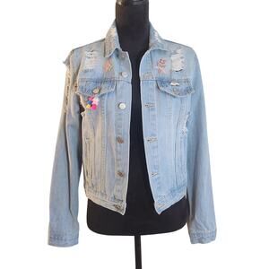 CUSTOM Denim Jacket with Patches, Size Medium